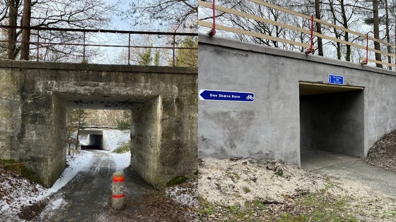 Nedenfor kan du se før og efter-billeder af projektet med renovering af broen i Grindsted