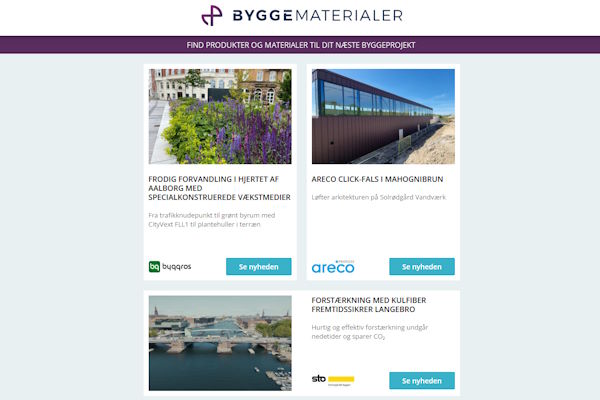 Nyheder: Tagpap uden kemi | Sikker adgang | Ramme af genbrugsstål | Et unikt ophængssystem | BIM World – digitalisering i byggeriet