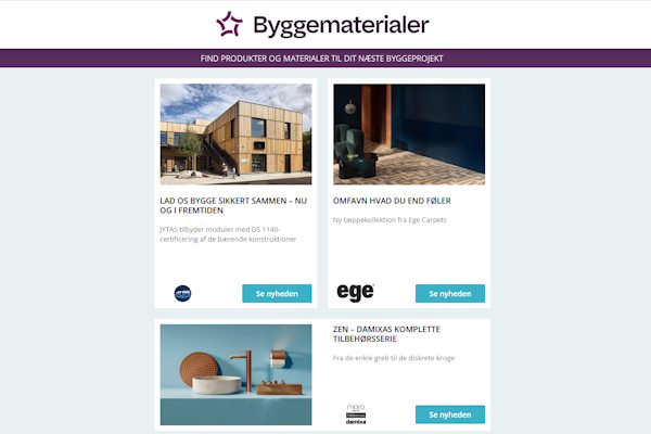 Nyheder: Slidt asbesttag? | Gulvsystemer med uanede designmuligheder | Ideel sokkelløsning | Genanvendelse af gamle kanaler | Få styr på din fugtstrategi