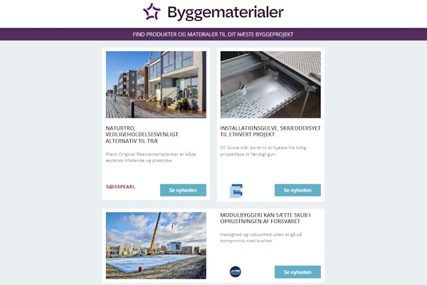 Nyheder: Moderne facadebeklædning | Arkitektonisk belysning | Effektiv rensning af overfladevand | Dansk modulbyggeri | Vandbehandling i byggeprojekter