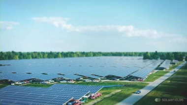 Visualisering af solar car park i Biddinghuizen, Holland. De enorme – og mange - solcellepaneler forventes at levere op mod 35 MWp. Ophavsret: Solarfields