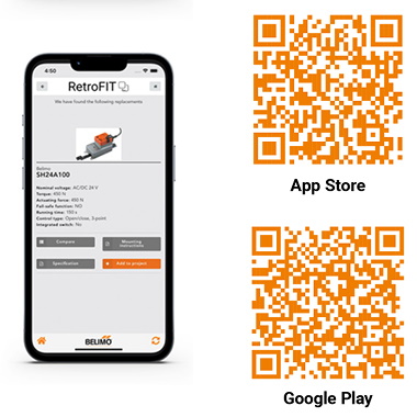 Retrofit App Belimo gratis hjælpeværktøj som app eller online og universalmotorer