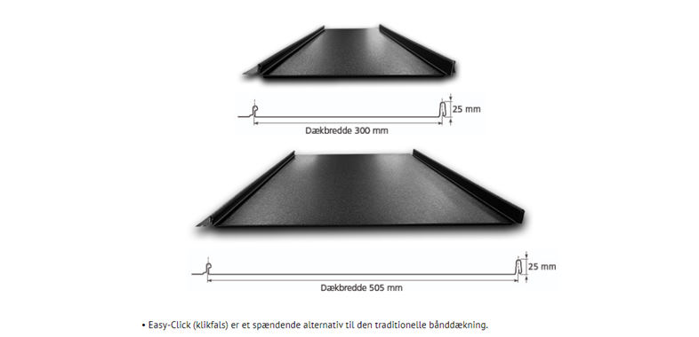 Easy-Click leveres i dækbredderne 300 mm og 505 mm