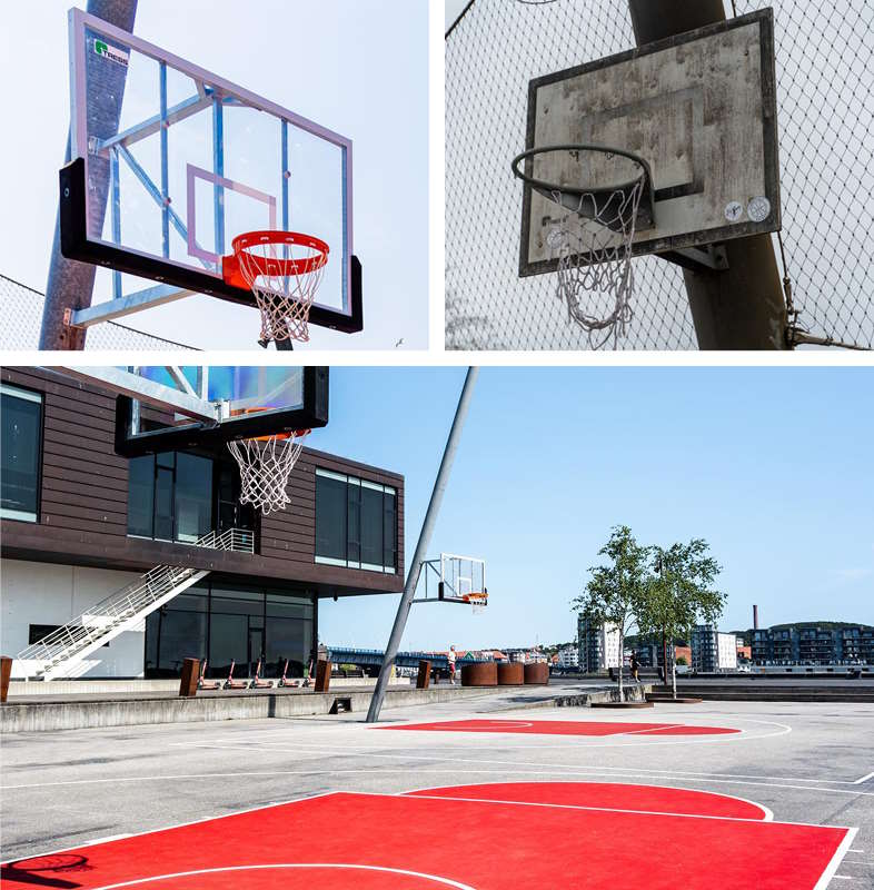 På Havnefronten i Aalborg har vi i 2023 opstreget, leveret og monteret 5 nye baner med professionelt udstyr til streetbasket
