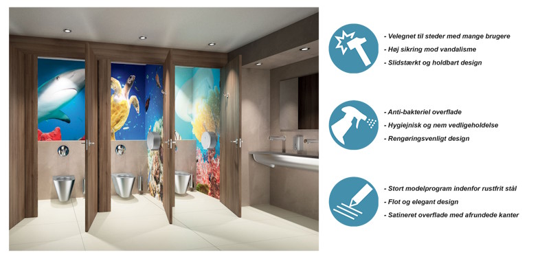 Rustfrie sanitetsprodukter designet til installationer med mange brugere