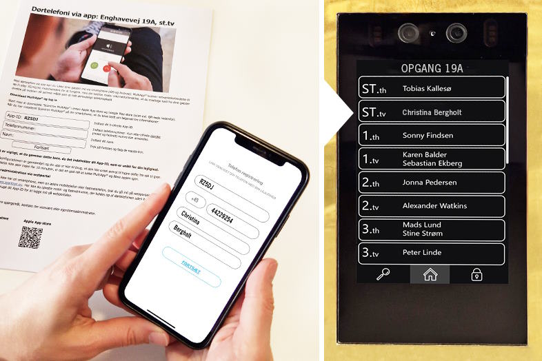 Beboere logger selv ind i MultiApp® med et unikt app-ID, hvorefter deres navn vil fremgå i dørstationen