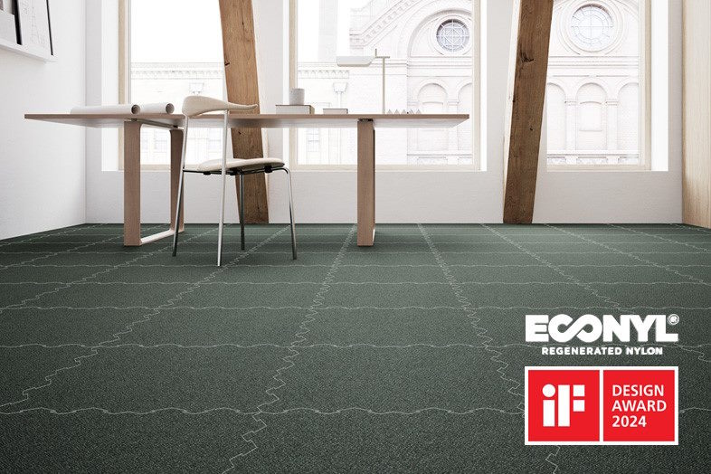 Den fladvævede Stellar LockTiles® tæppeflise fra Fletco Carpets sikrer en homogen overflade 
