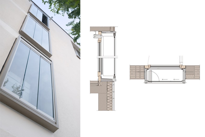 Til gulv-til-loft-vinduerne blev der brugt et lydisoleret vinduesmodul, der var specielt udviklet til dette projekt