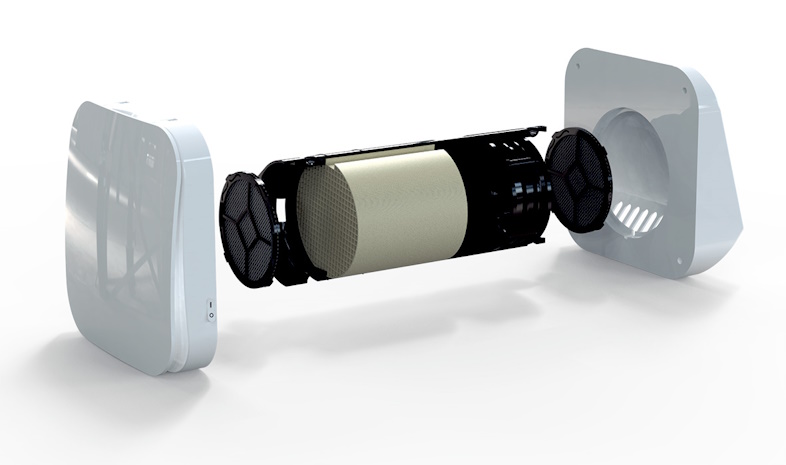 Zephyr Mini monteres gennem ydervæggen og kræver kun det rør, der sidder mellem ventilatorens to enheder
