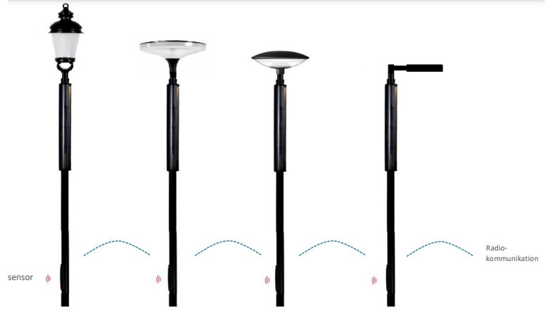 Eksempler på LED-armaturer på HYBRID-stolpe