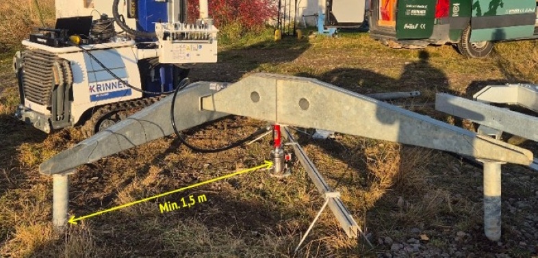 Mindst 1,5 meter mellem testskrue og modholdsskruer.