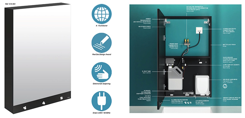 SPEJLKABINET MED 4 MULTIFUNKTIONER