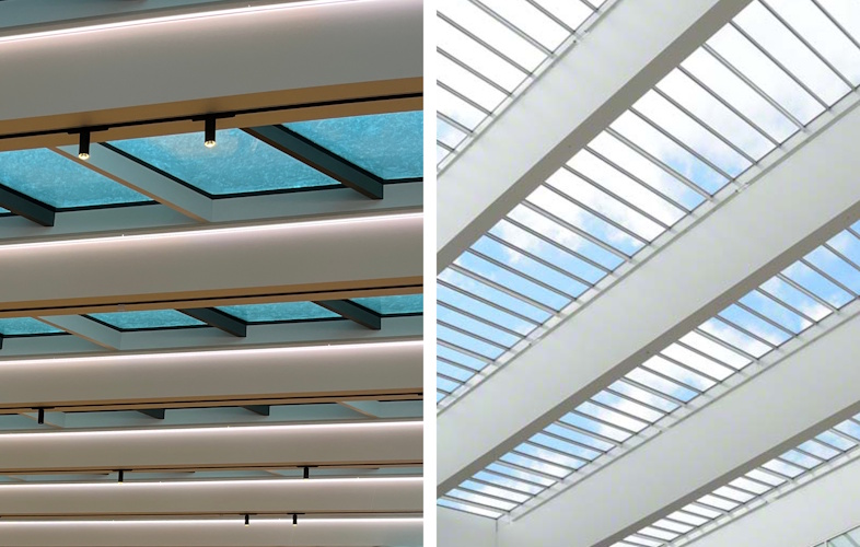 Strækloftet er samtidig en effektiv løsning til inddækning af stålkonstruktioner i fx atrier og større rum.