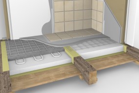 Konstruktionsløsning med lette materialer i træbjælkelag og vådrum